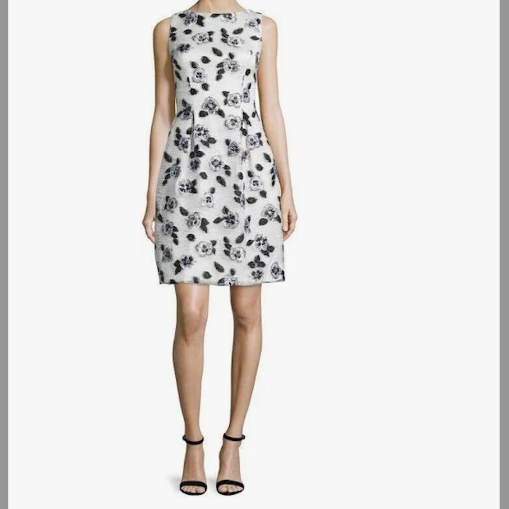 Lela Rose Betsy Floral Sheath Dress Size 4 Ivory/Black